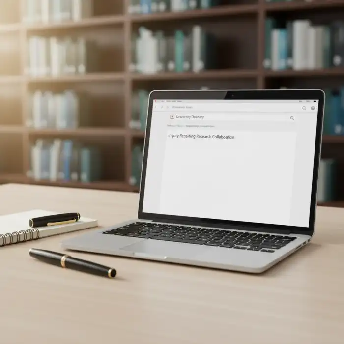 Jak napisać maila do dziekanatu? Akademicki poradnik dla studenta Laptop z otwartym formularzem e-mail wskazujący jak napisać maila do dziekanatu w profesjonalnym biurze uczelni.
