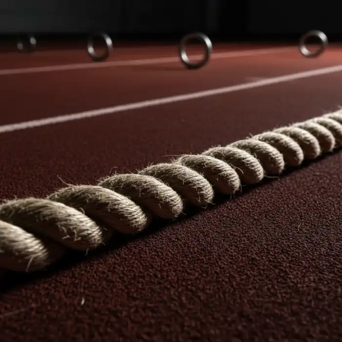 Przeciąganie liny: historia, zasady i sport olimpijski w Polsce Profesjonalna lina używana w zawodach sportowych do przeciągania liny na bieżni lekkoatletycznej.